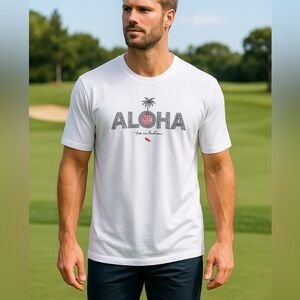 TRAVIS MATHEW 100% Pima Cotton Aloha Hawaii Sandbar Graphic Casual Golf T-Shirt